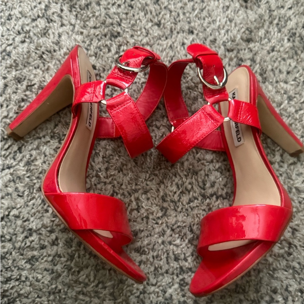 Karl Lagerfeld Red High Heeled Sandals - size 9.5 - Picture 3 of 8